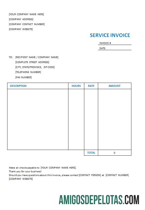 em branco Modelo de fatura de serviço gratuito